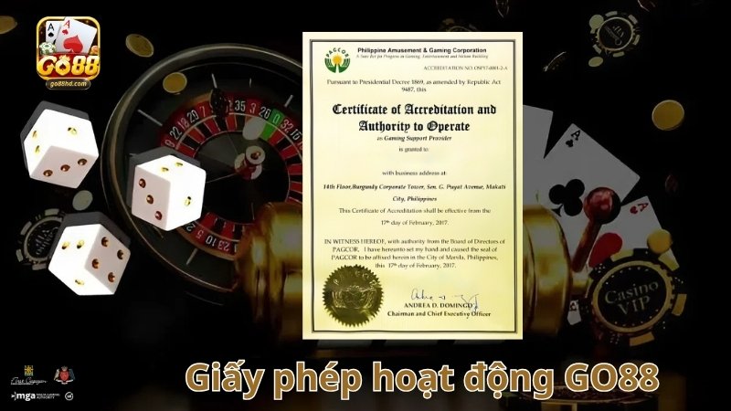Điểm danh những giấy phép hoạt động của GO88 