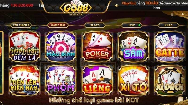 Điểm qua những tựa game bài GO88 chất lượng